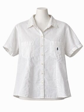 Size XL Polo Jeans Co Ralph Lauren Women Button Up Shirt White Short Sleeve